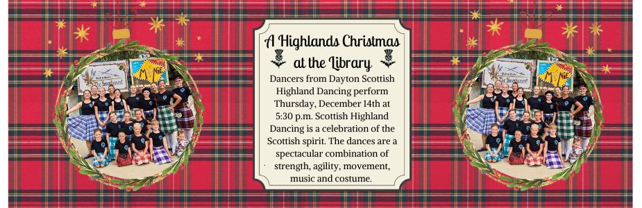 Information about a free Scottish Dancing performance on Dec. 14 at 5:30 p.m.